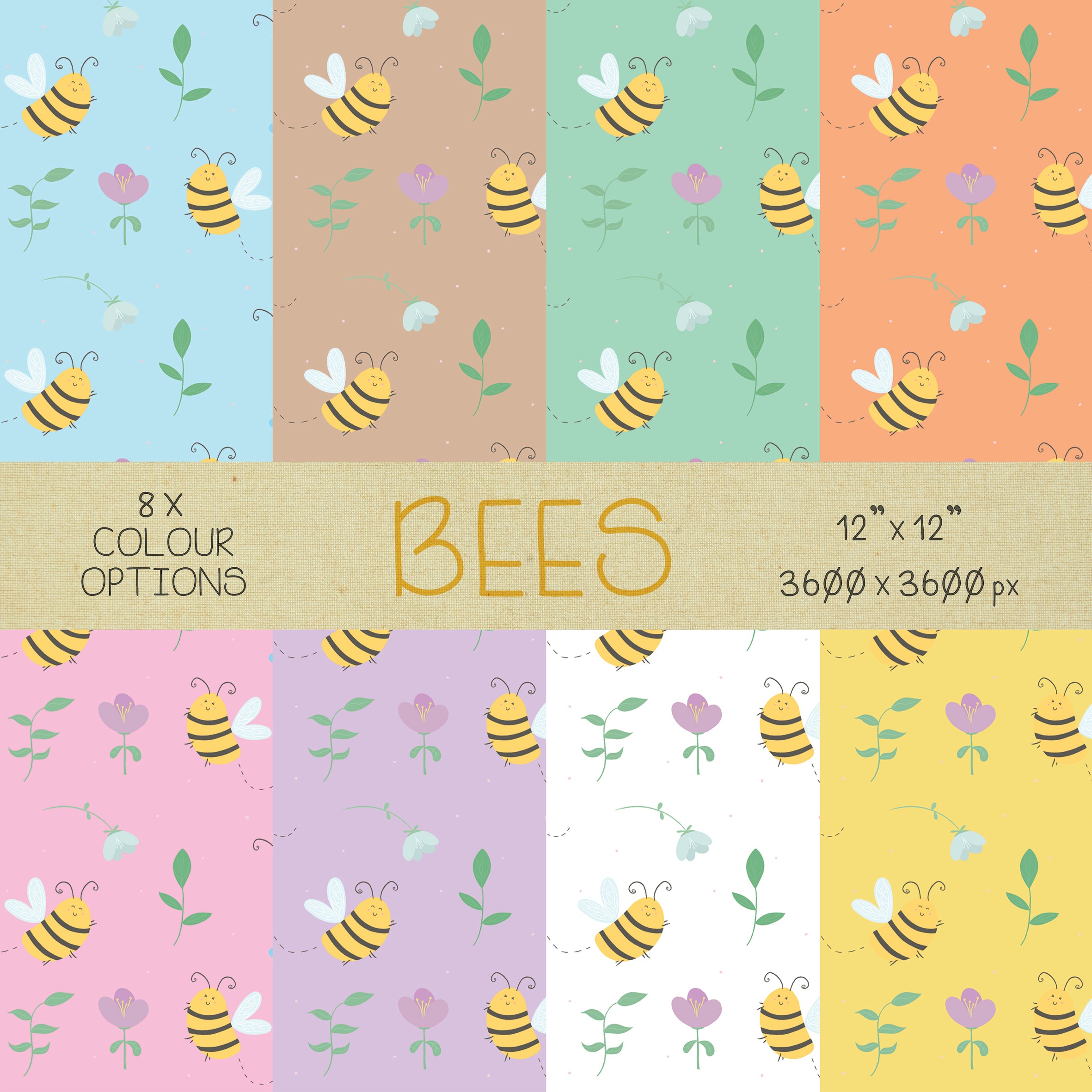 🐝 BEES - Digital Scrapbook Paper - 12x12" / 3600x3600 px *300dpi*