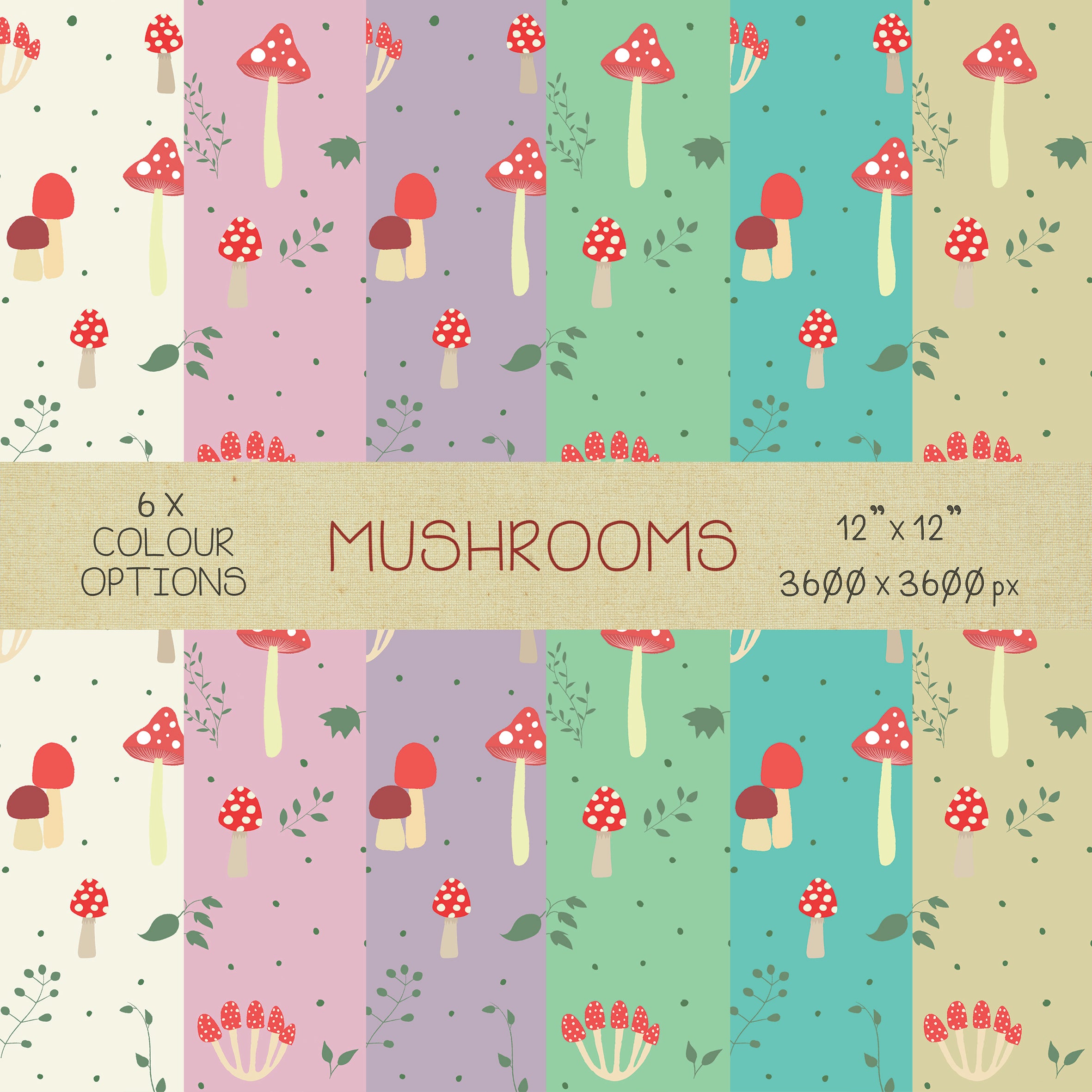 Cottagecore 🍄 MUSHROOMS - Digital Scrapbook Paper - 12x12" / 3600x3600 px *400dpi*